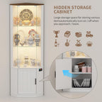 69" Corner Glass Display Cabinet with RGB Lights for Living Room, White | Curio Display with 3-Tier Movable Glass Shelves and Human Body Sensor,Display Cabinet for Toys,Books,Collectibles,Liquor