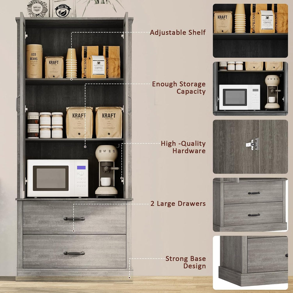 65" Tall Kitchen Pantry Cabinet with Barn Doors, Drawers & Adjustabl...