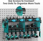 CCCEI Modular Power Tool Organizer Wall Mount with Charging Station. Garage Drill Storage Shelf with Hooks, Heavy Duty Rack, Tool Battery Holder Built in 8 Outlet. Gift for Men. Navy Blue, 2 Pack.