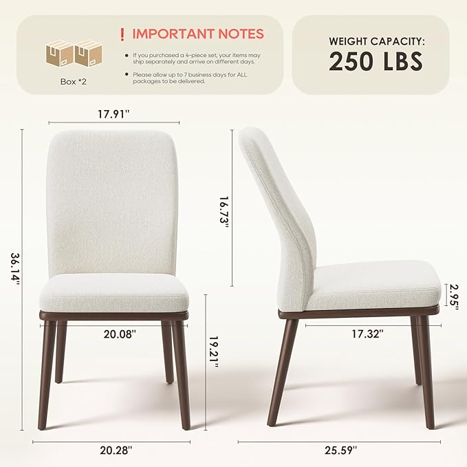 Modern Dining Chairs Set of 4, Upholstered Kitchen Chairs with High Back, Padded Fabric Dining Room Chair with Solid Wood Legs for Restaurant/Cafe/Home, Beige