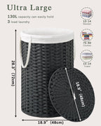 Large Laundry Hamper Laundry Basket Round 34.3 Gal (130 L) Handwoven Wicker Laundry Baskets Rattan Laundry Basket with Laundry Bag Handles 2 Mesh Bags for Living Room Bedroom Black