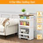 IBUYKE Slim Storage Cart 7.9" W, Rolling Kitchen Storage cart on Wheels for Small Spaces, 4-Tier Laundry Cart with Handle, Slide Out Utility Cart for Kitchen, Bathroom, Laundry,White UWST005W-L