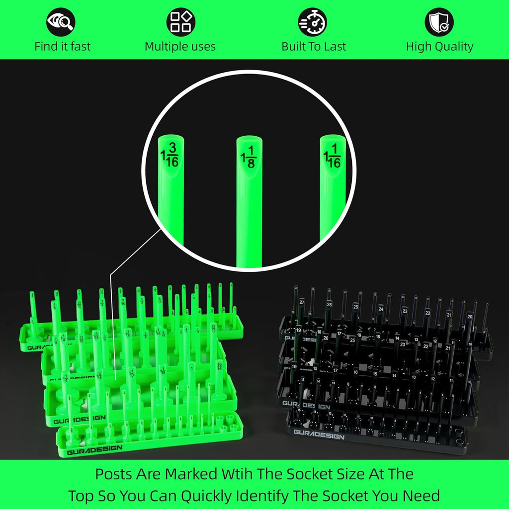 8PCS Socket Organizer Set, Socket Holder, 1/4", 3/8", 1/2" Metric & SAE Socket Tools Trays.
