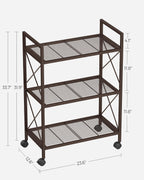 SONGMICS 3-Tier Metal Storage Rack with Wheels, Mesh Shelving Unit with X Side Frames, 23.6-Inch Width, for Entryway, Kitchen, Living Room, Bathroom, Industrial Style, Metallic Bronze UBSC163A01
