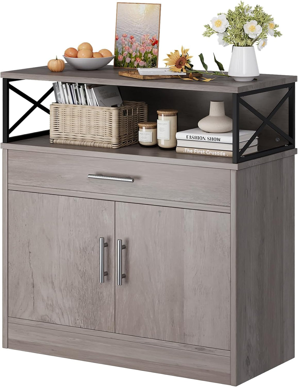Vongrasig Farmhouse Coffee Bar Cabinet, Modern Sideboard Buffet Table with Ad...