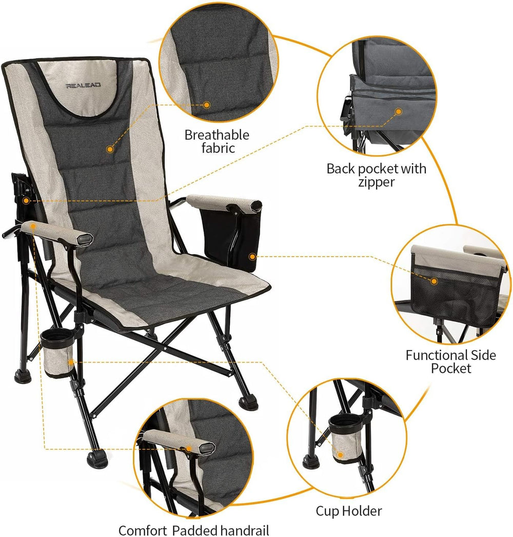 REALEAD Camping Chairs for Adults - Heavy Duty Folding Chairs for Outside Sup...