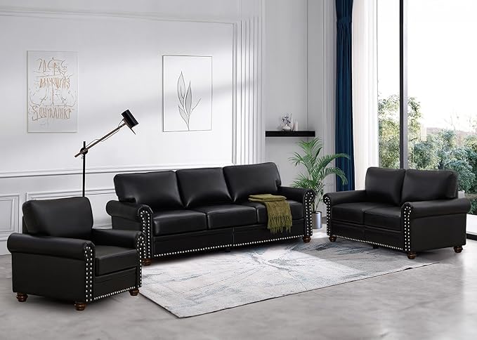 Faux Leather Sofa,82" W Mid Century Modern Couch with Storage Place,Over...