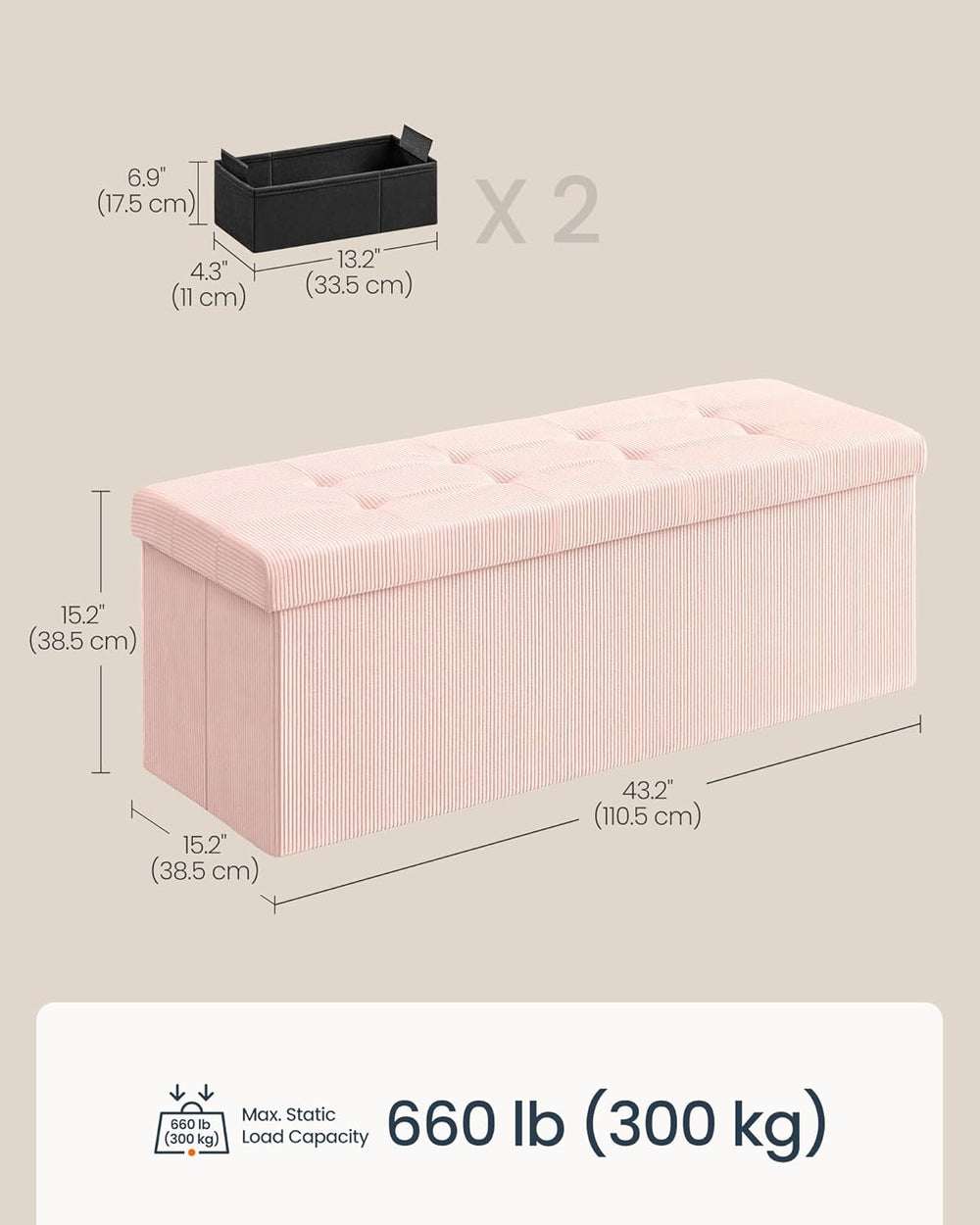 SONGMICS Home Ottoman with Storage, Removable Lid, Folding Storage Chest, Eas...