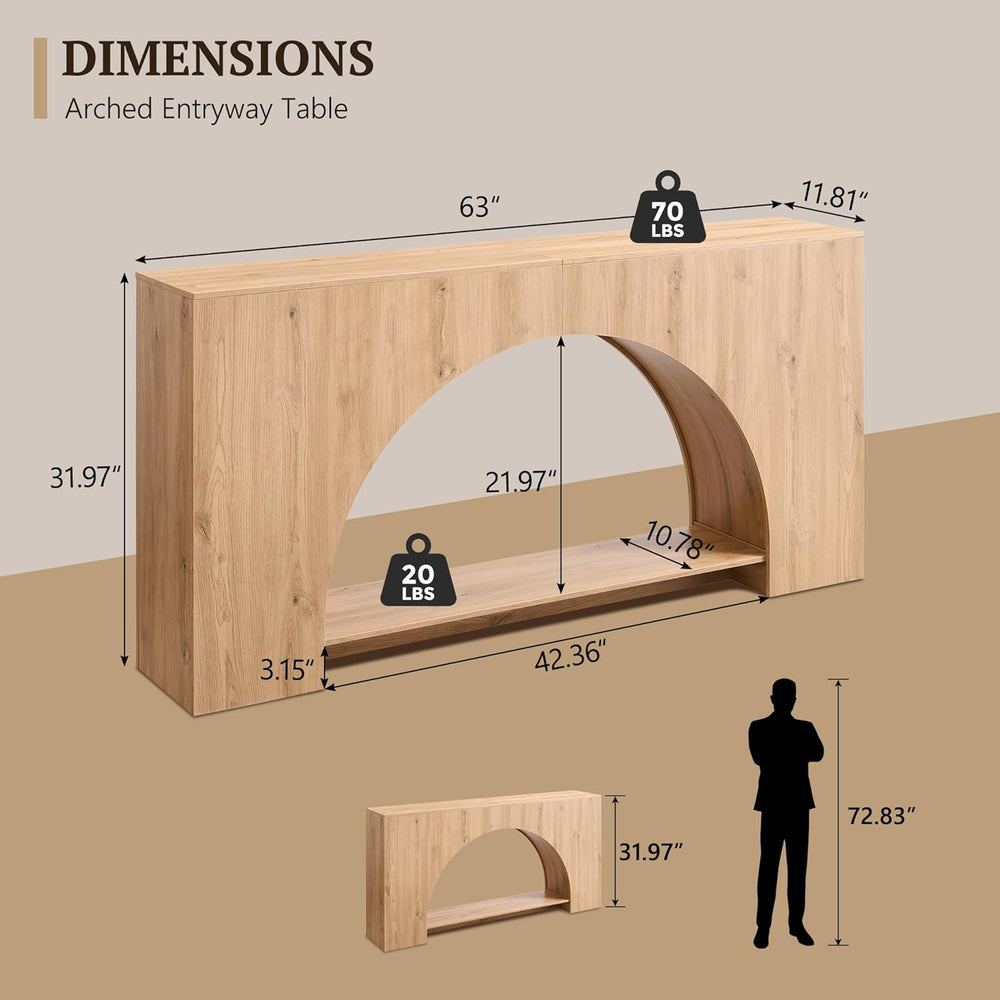 IFGET 63" Arched Console Table, 2-Tier Modern Entryway Table with Arched...