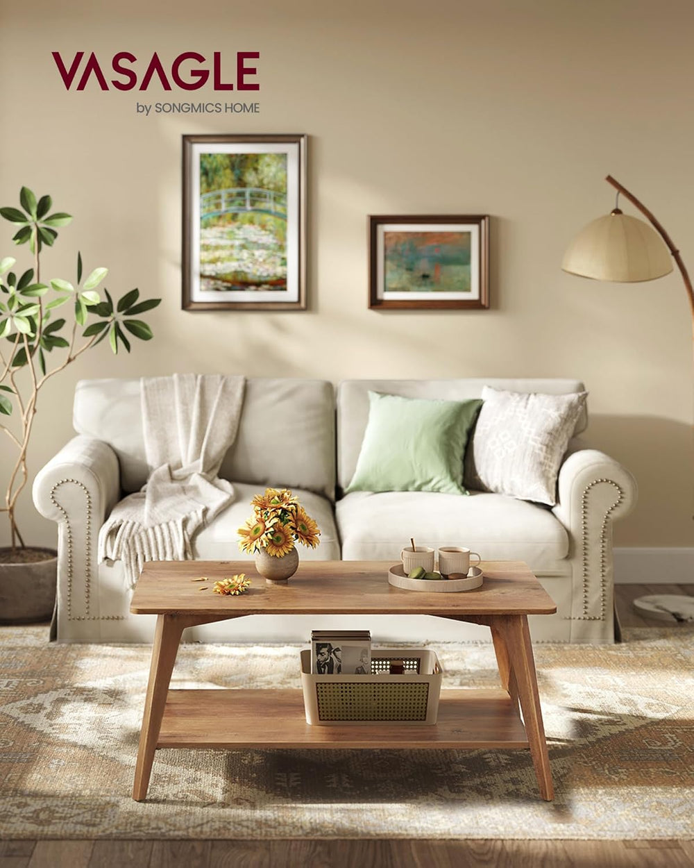 VASAGLE MAEZO Collection - Coffee Table, 2-Tier Center Table with Storage, Ta...