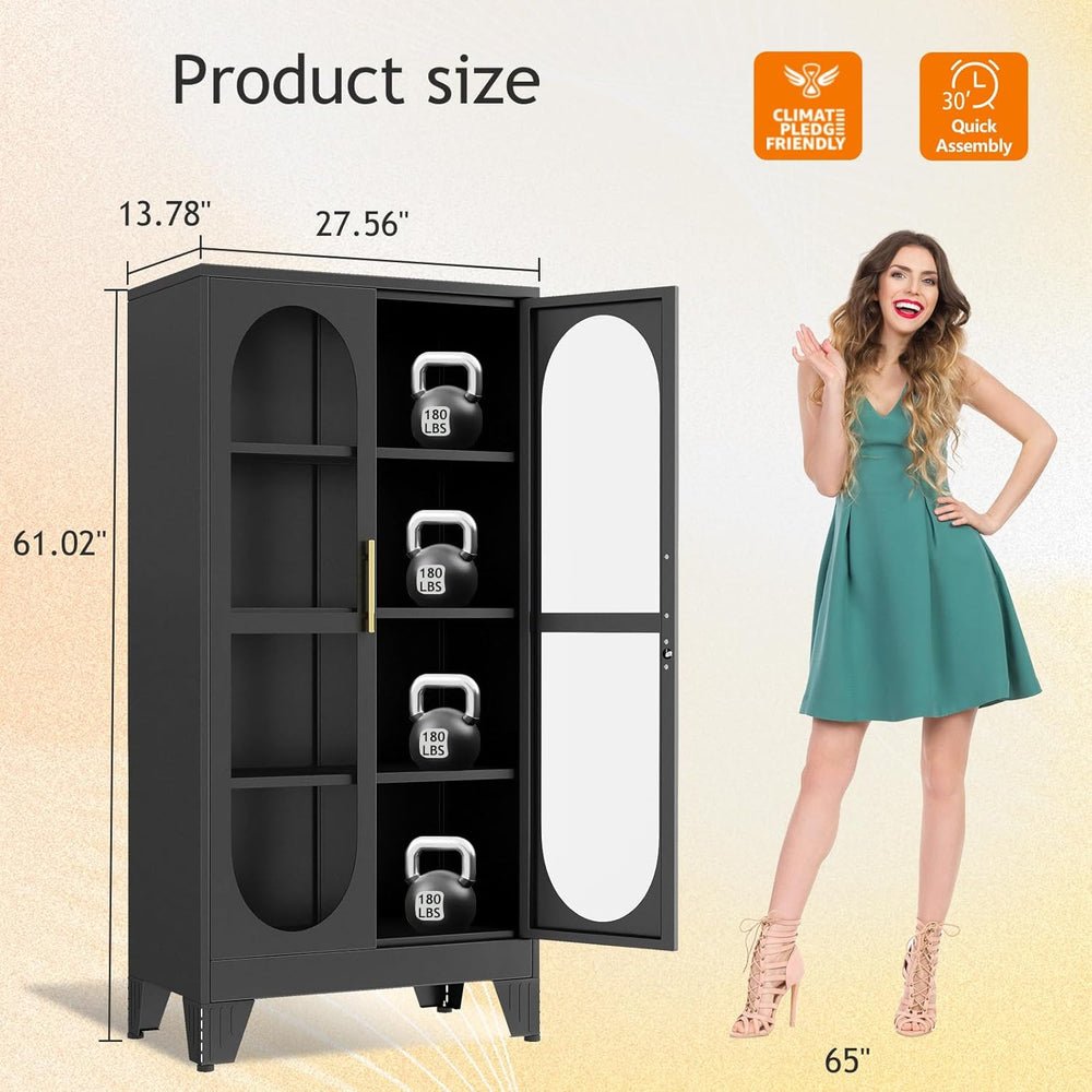 GAIOUS 61" Tall Metal Curio Cabinet, Display Cabinet with Glass Door, 4 ...