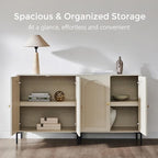 Modern TV Stands for 75 Inch TVs, 61.75‬"W Wood Entertainment Center w/Adjustable Shelves, Mid Century Modern TV Stand w/Arched Fluted Doors, Media Console Cabinet for Living Room, Cream