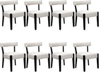 Modern Dining Chairs Set of 8, Upholstered Kitchen & Dining Room Chairs, Mid Century Modern Wooden Dining Chairs Oversized Sturdy Fabric Rounded Chairs Curved Back, Black and Beige