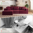 108" L-Shaped Boneless Couch, Modular Sectional Sofa with Moveable Ottoman, Corduroy Cloud Couches for Living Room, No Assembly, Ship in a Box, Red
