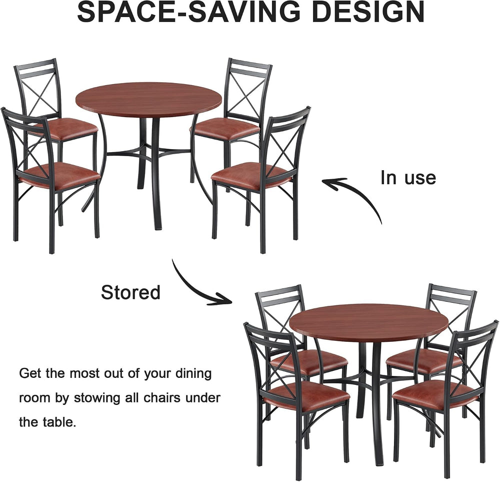 VECELO 5 Piece Dining Table Set for 4 with Chairs, Wood Grain Tabletop, Small...