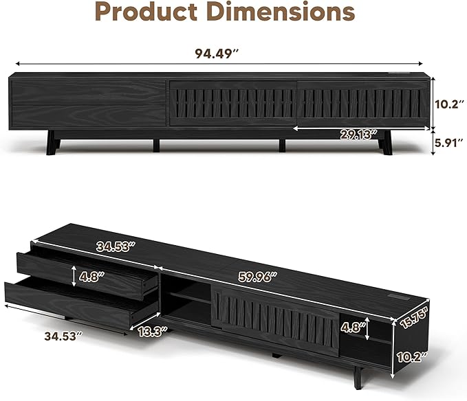 Mid Century Modern TV Stand for 85 Inch TVs, 78.7" Entertainment Center with Storage & Power Outlet, Media Console w/Drawers and Sliding Door, Television Stands for Living Room, Black