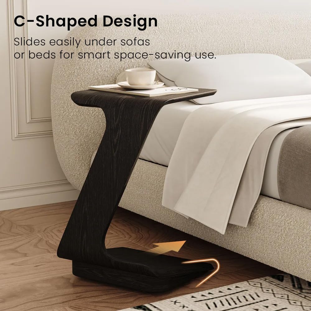 POVISON Modern C-Shaped Side Table Set with Wheels, 15" End Table for Sm...
