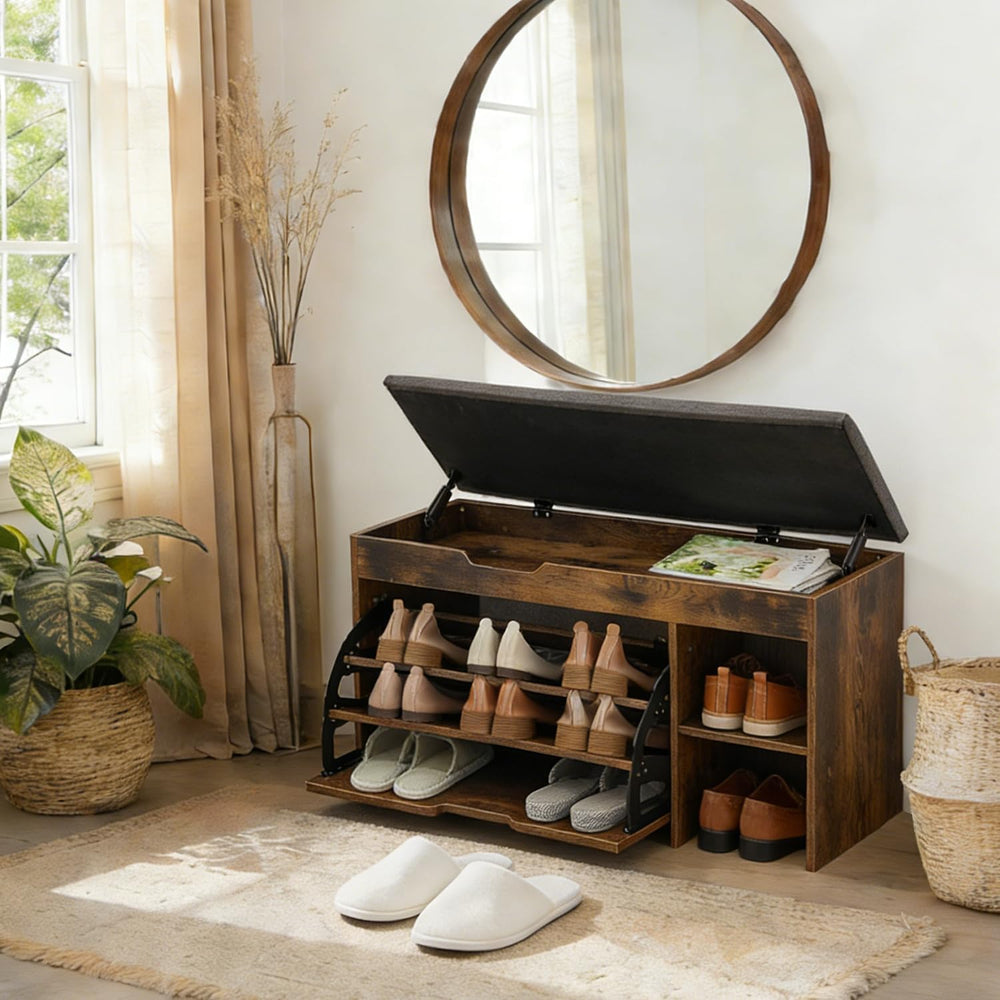 Shoe Storage Bench with Flip Drawers & Lift Top Storage Box, Entryway Ben...