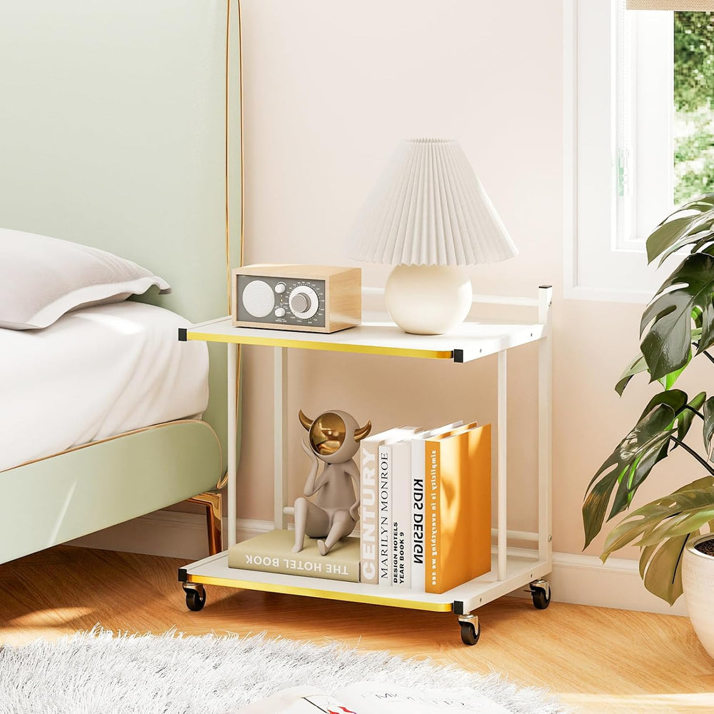 GOFLAME Rolling C-Shaped End Table, Couch Sofa Bed Side Table on Wheels, Open...