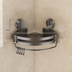 VOLPONE Shower Caddy Suction Cup, 2 Pack Corner Shower Shelves No Drilling, Showers Organizer Storage with Towel Bar & Removable Hooks, Bathroom Shower Shelf Rack for Inside Showers, Triangle