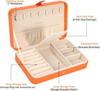 LANDICI Small Jewelry Box for Women Girls, PU Leather Travel Jewelry Case, Portable Jewelry Organizer Storage Holder Display for Ring Earrings Necklace Bracelet Bangle Men Kids Gift, Orange