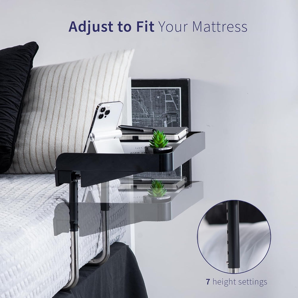 Height Adjustable Under Mattress 17 inch Bedside Shelf, Works with Lofts and ...