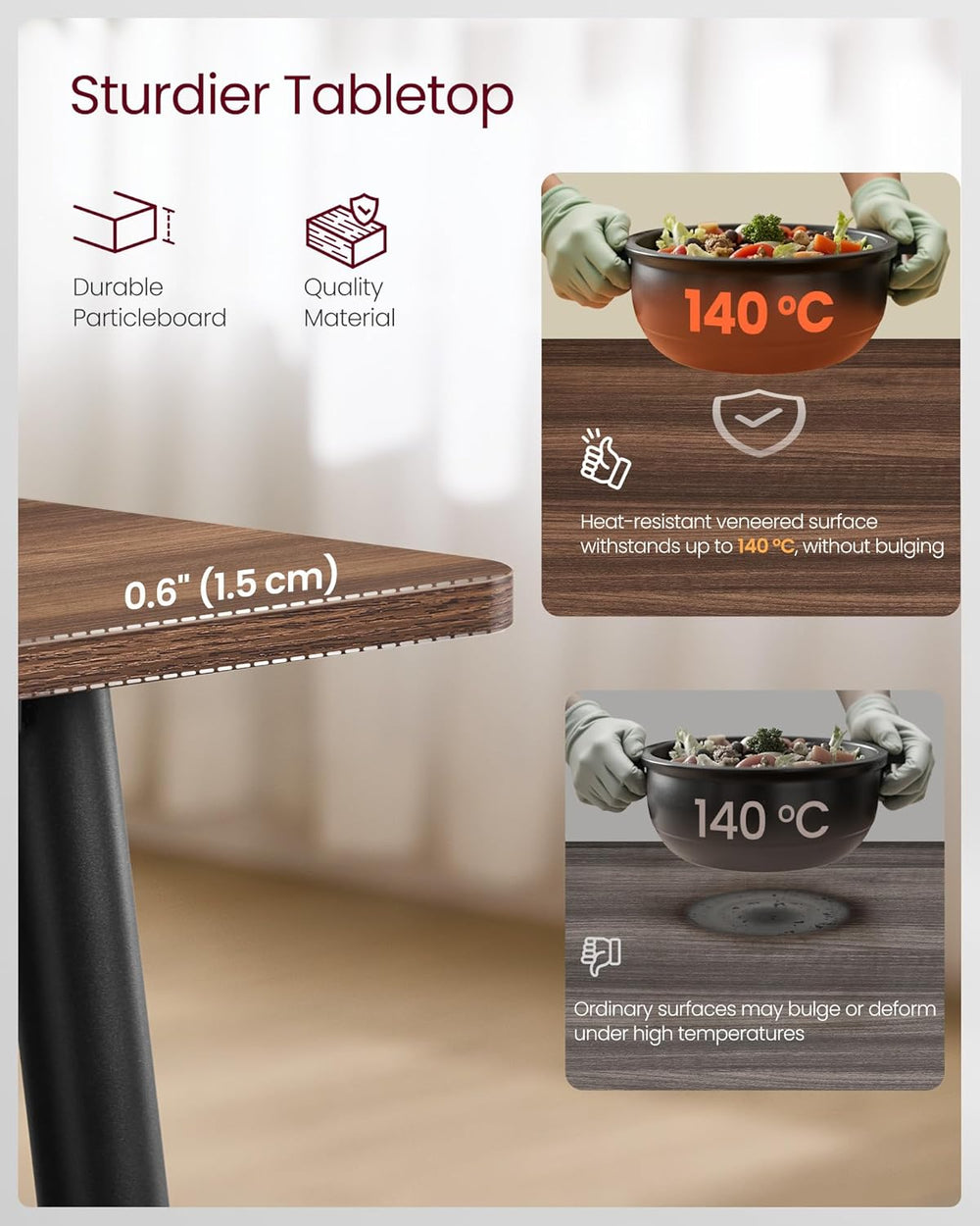 VASAGLE 55.1" Dining Table for 4-6 People, Modern Kitchen Table, Heat-Re...