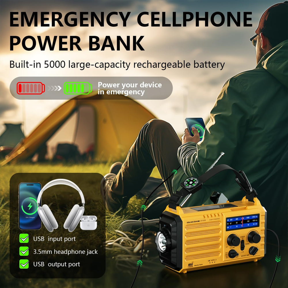 Emergency Weather Radio, Portable Solar Hand Crank Radio with NOAA/AM/FM/SW