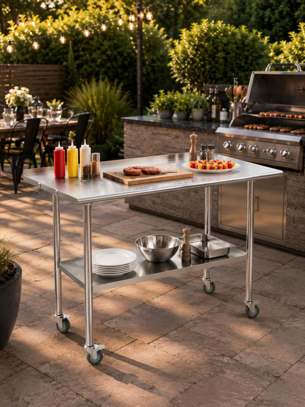 Atelicf NSF Stainless Steel Prep Table 30X48 inch, Backsplash & Casters | Mobile commercial-grade table for restaurants, kitchens, food trucks, breweries, bars, garages, and BBQ
