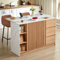 ONBRILL 55" Kitchen Island with Storage, Island Table with Sliding Extendable Countertop, Kitchen Island with Power Outlet for Kitchen, Dining Room, Living Room, White