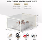 Kuject Large Shoe Organizers Storage Boxes for Closet, 12 Pack Clear Plastic Stackable Storage Bins with Lids, Under Bed Shoe Containers for Entryway, Fit up to Women's Size 10,Black,Off-white