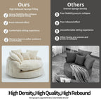 Oversized Fluffy Chenille Lounge Sofa - Extra Deep Seat Cozy Reading Circle Couch for Living Room | Indoor Lounge & Oversized Round Accent Design (Beige)