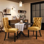 Velvet Upholstered Dining Chairs Set of 2, Modern Style Kitchen Side Chairs with Nailhead Trim and Wood Legs,Metal Pulling Ring for Dining Room Living Room(Gold)