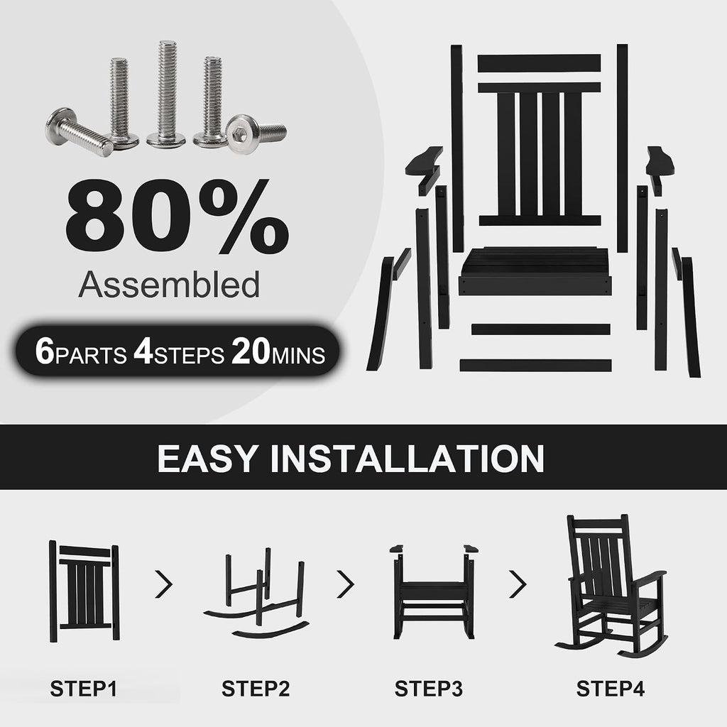 Outdoor HDPE Rocking Chairs, HDPE Oversized Patio Rocking Chairs, All Weather Resistant Porch Rocker, Heavy Duty Front Plastic Rockers for Outside
