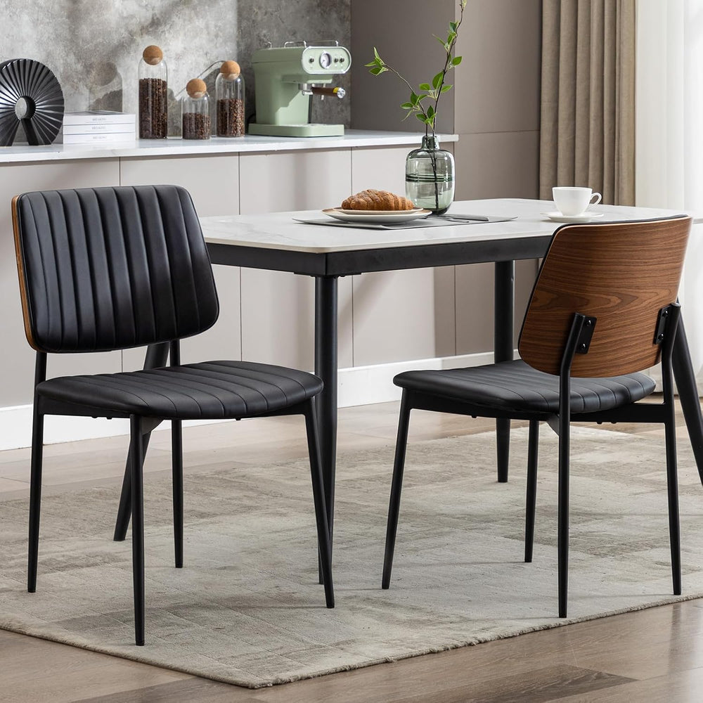 Okeysen Black Leather Dining Chairs Set of 2, Mid Century Modern Dining Chair...