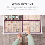 Voova Stackable Jewelry Organizer Tray with Lid, PU Leather Jewelry Storage Holder for Drawer Inserts, Jewellery Display Box Case for Earring Necklace Ring Watch Bracelet (Set of 4, Purple)