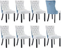 Modern Dining Chairs Set of 8, Tufted Upholstered Dining Chair with Solid Wood Legs, Velvet and Leather Dining Chairs, Sillas de Comedor, Comfy Kitchen Chair (White+Light Blue, 8Pcs)