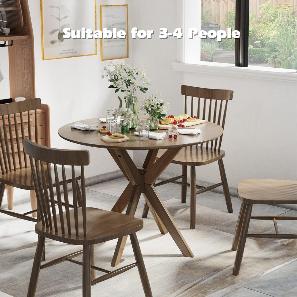 COSTWAY 36" Round Dining Table, Solid Wood Kitchen Table with Intersecti...