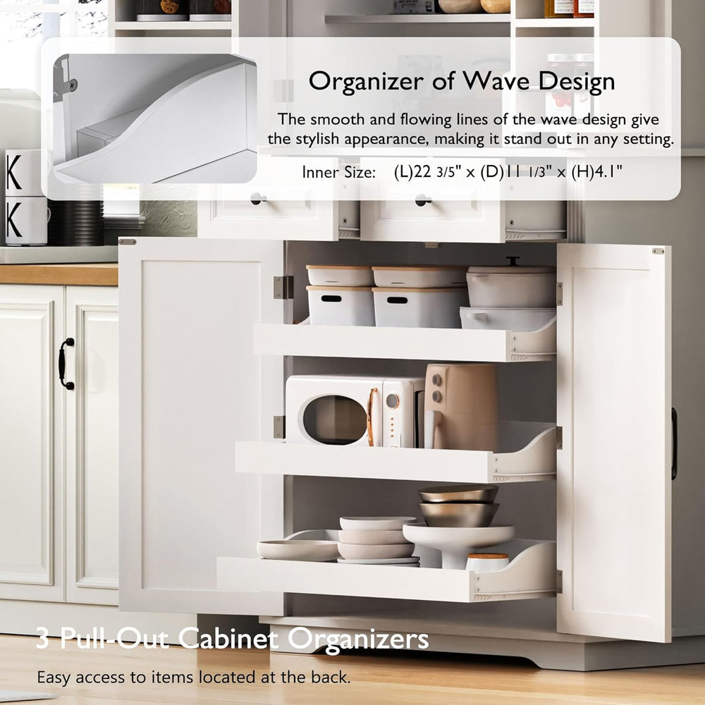71" Tall Kitchen Pantry Cabinet with 3 Pull Out Cabinet Organizers, Farm...