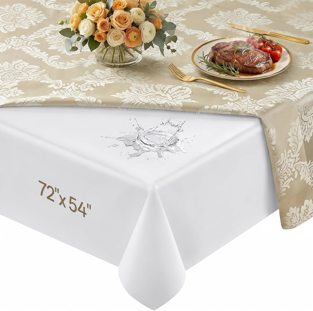 Heavy Duty Table Protector Pad with Flannel Backing for Dining Room | Waterproof Vinyl Tablecloth Easy to Clean & Trim, Scratch & Heat Resistant Table Cover, Reusable Pad 72" x 54" Rectangular
