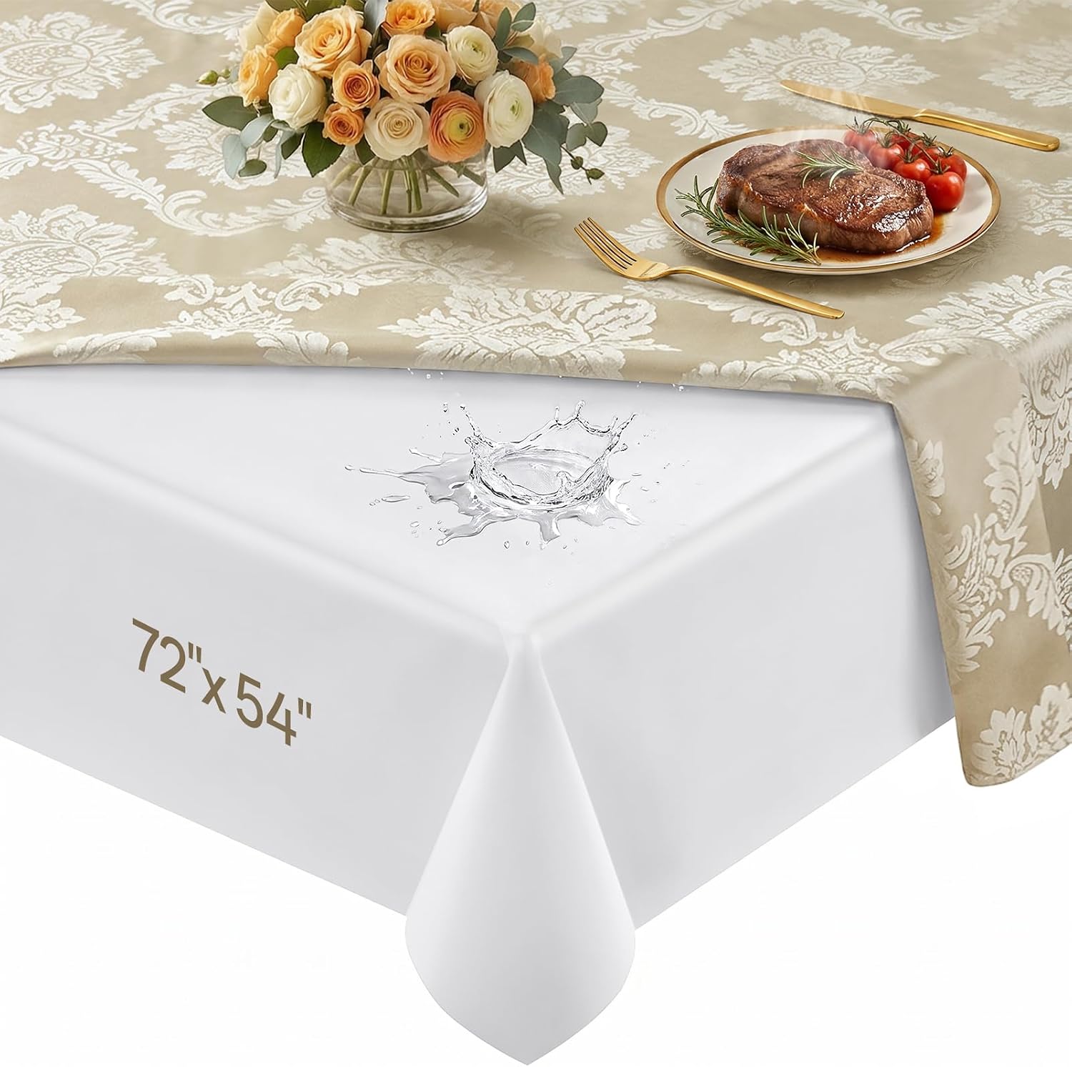 Heavy Duty Table Protector Pad with Flannel Backing for Dining Room | Waterproof Vinyl Tablecloth Easy to Clean & Trim, Scratch & Heat Resistant Table Cover, Reusable Pad 72" x 54" Rectangular