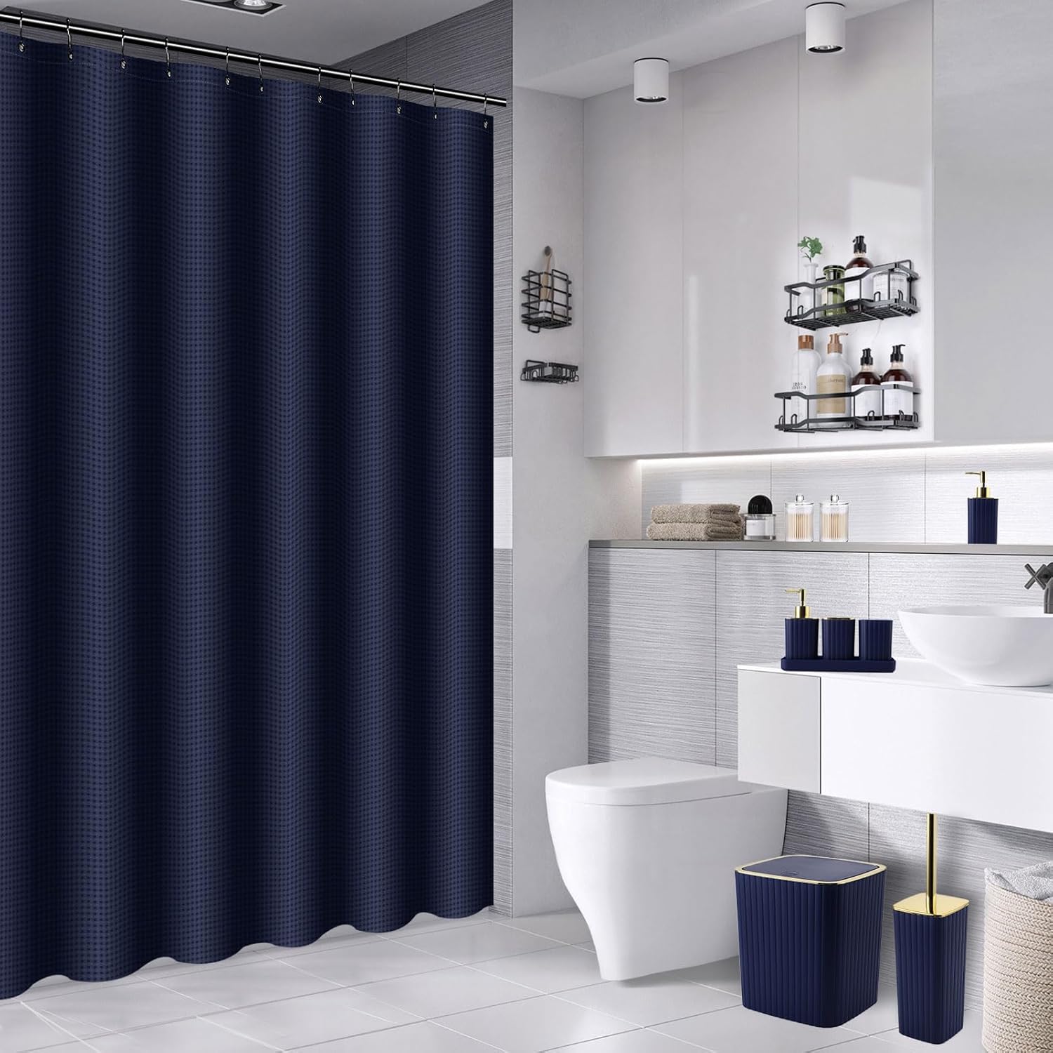 28PC Bathroom Set - Gorgeous Blue Bathroom Set, Bathroom Accessory Set, Blue Shower Curtain Set with 5PC Shower Shelves
