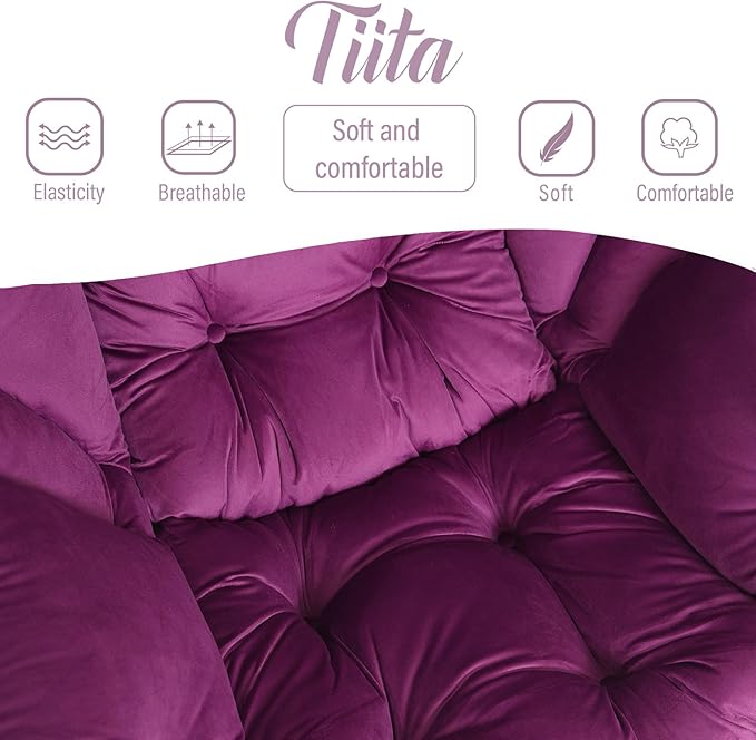 Tiita Lazy Chair with Ottoman, Modern Large Accent Lounge Armchair, Comfy Leisure Sofa Reading Chair with Footrest for Bedroom, Living Room, Dorm Rooms, Garden and Courtyard, Velvet Dark Purple