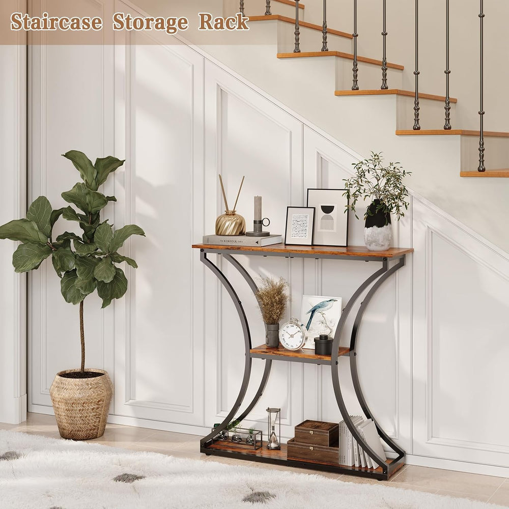 HavenlyYouth Narrow Console Table for Entryway, Industrial 3-Tier Sofa Table ...