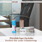 ONTUBE Farmhouse Paper Clip Holders,Ceramic Binder Clip Dispenser Organizer for Desk ,Cute Office Push Pins Holder (White)