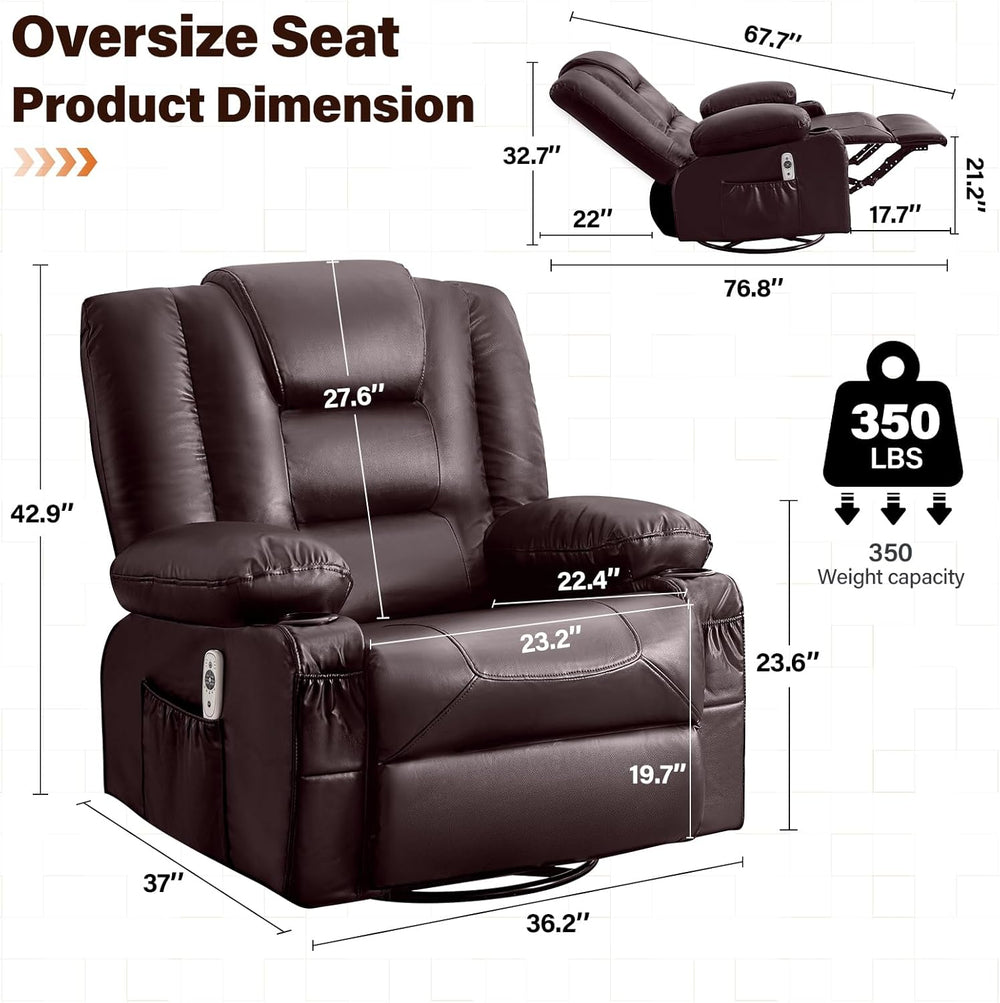 MAHOMICO Swivel Rocker Recliner Chair with Vibration Massage and Heat for Liv...