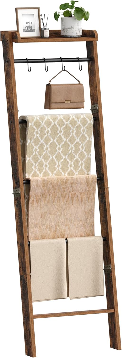 Hzuaneri Blanket Ladder Shelf, Decorative Quilt Rack, 6-Tier Farmhouse Ladder...