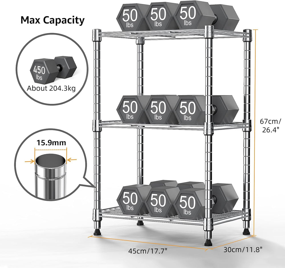 M MZG 450 lbs Wire Storage Shelving 3-Tier Utility Shelving Unit Steel Organi...