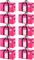 TAILI 10 Pack Pink Extra Large Moving Bags, Heavy Duty Totes with Visible Window, Wrap Around Handles, Ideal for Storage, Space-Saving