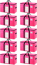 TAILI 10 Pack Pink Extra Large Moving Bags, Heavy Duty Totes with Visible Window, Wrap Around Handles, Ideal for Storage, Space-Saving